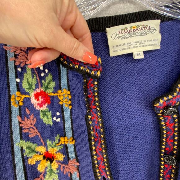 🍂 Vintage Embroidered Knit Cardigan | Cozy Folk Boho Winter Layer | Size M - Picture 4 of 14